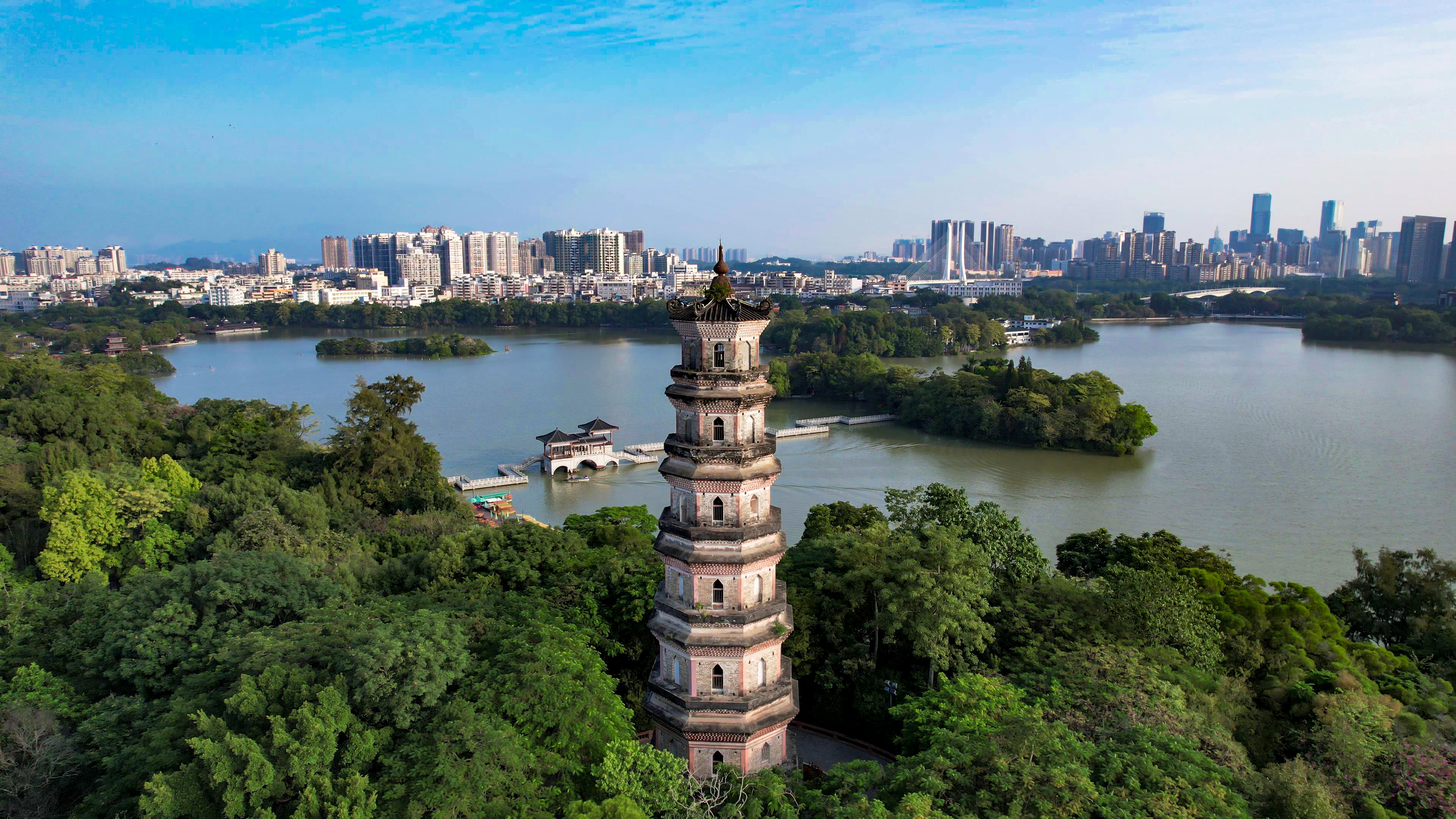 惠州西湖泗洲塔航拍素材