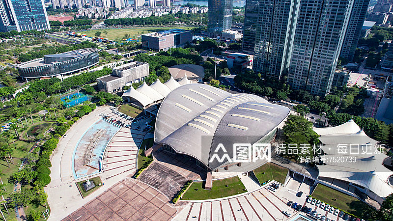 广东惠州文化艺术中心体育馆航拍素材