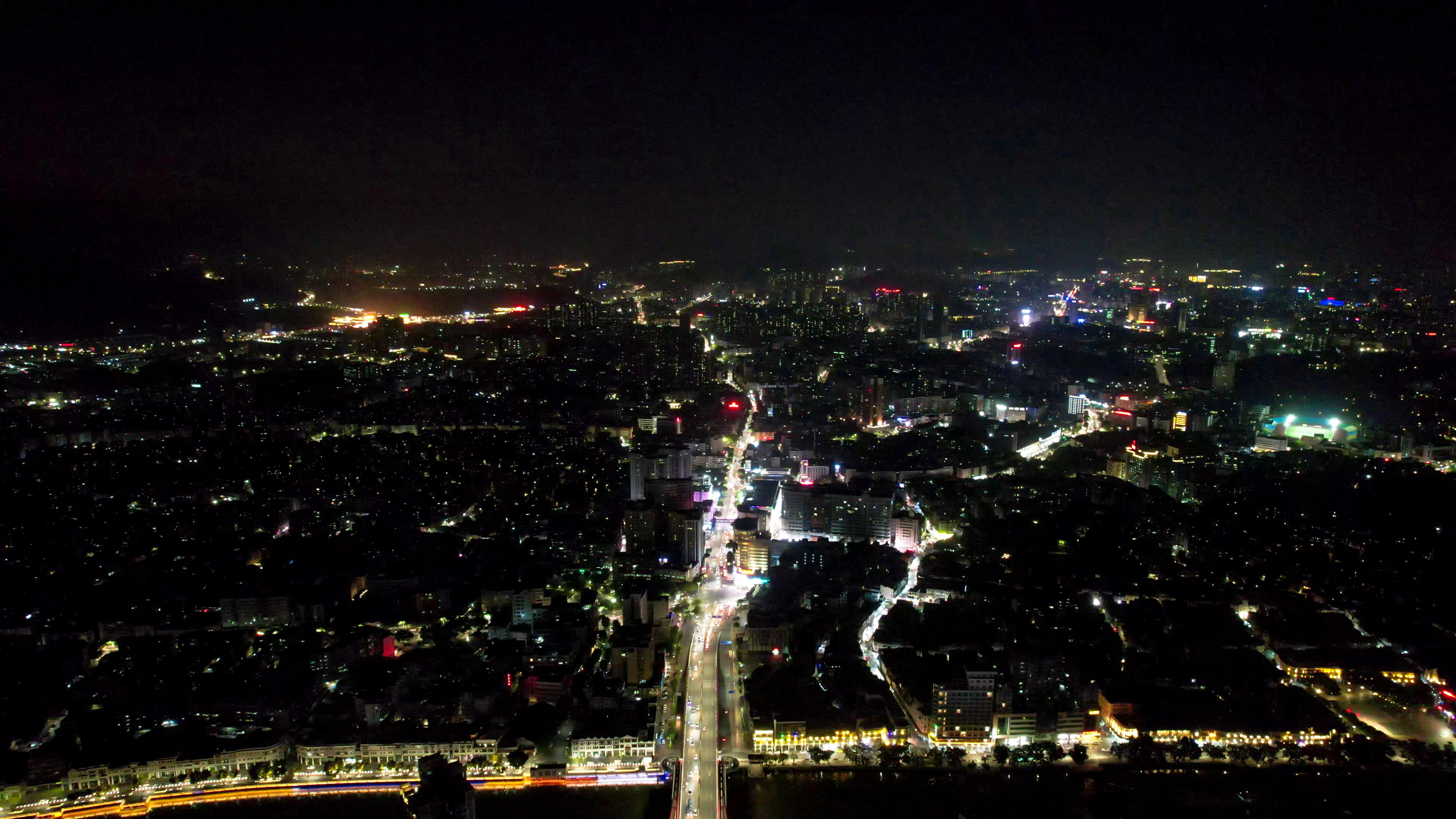 广东江门城市夜景交通航拍素材