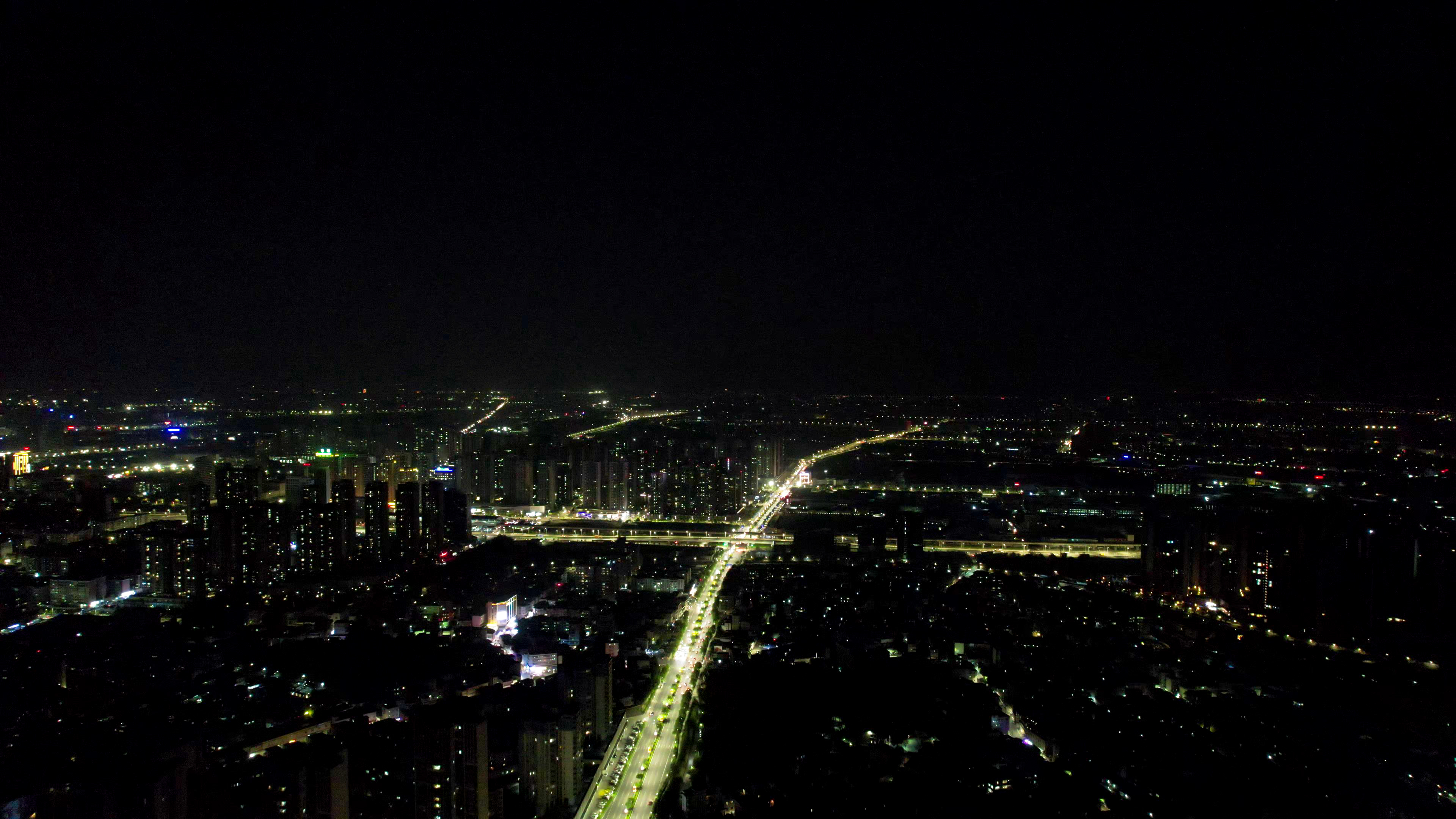 江门城市夜景交通航拍素材