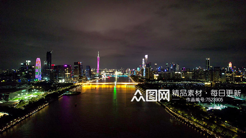 广州城市夜景灯光航拍素材