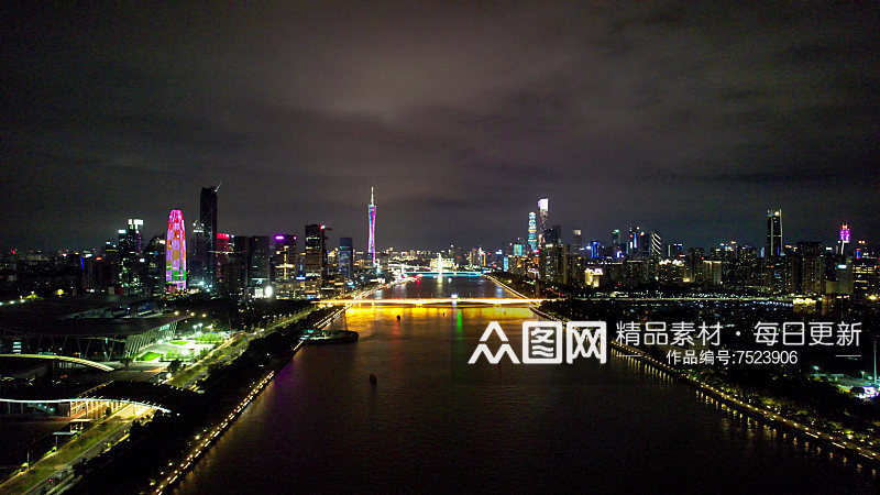 广州城市夜景灯光航拍素材