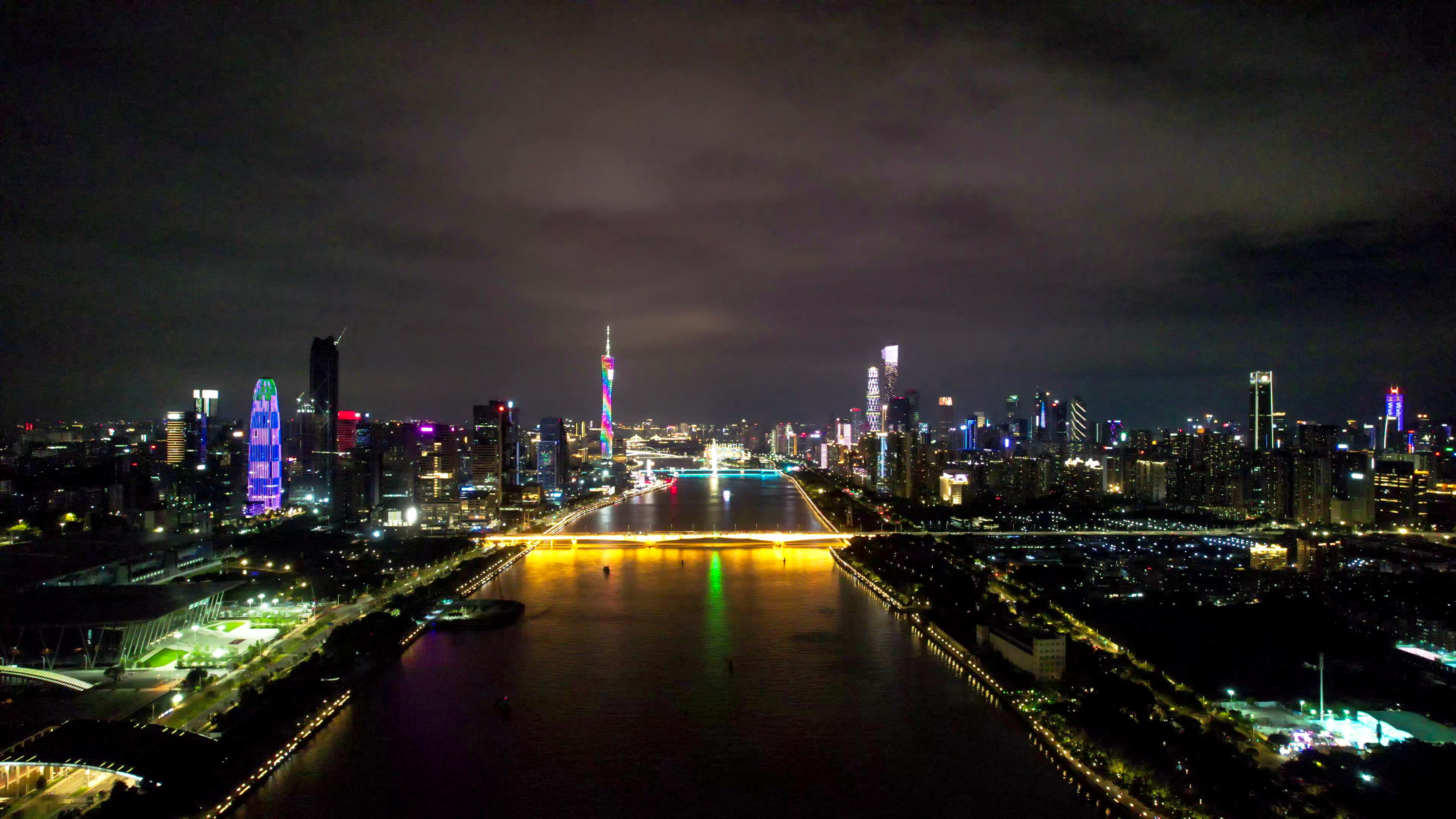广州城市夜景灯光航拍素材