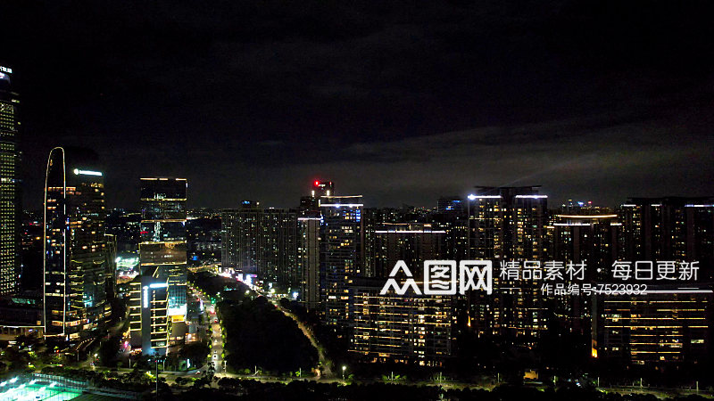 广州城市珠江两岸夜景灯光航拍素材