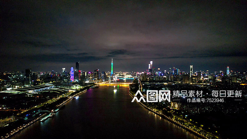 广州城市珠江两岸夜景灯光素材