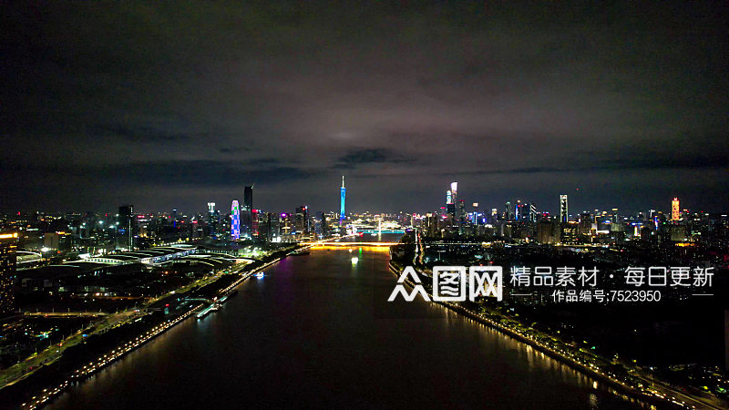 广州城市珠江两岸夜景灯光素材