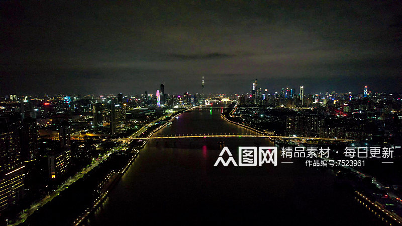 广州城市珠江两岸夜景灯光素材