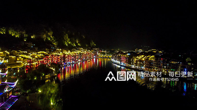 贵州黔东南镇远古镇夜景灯光航拍素材