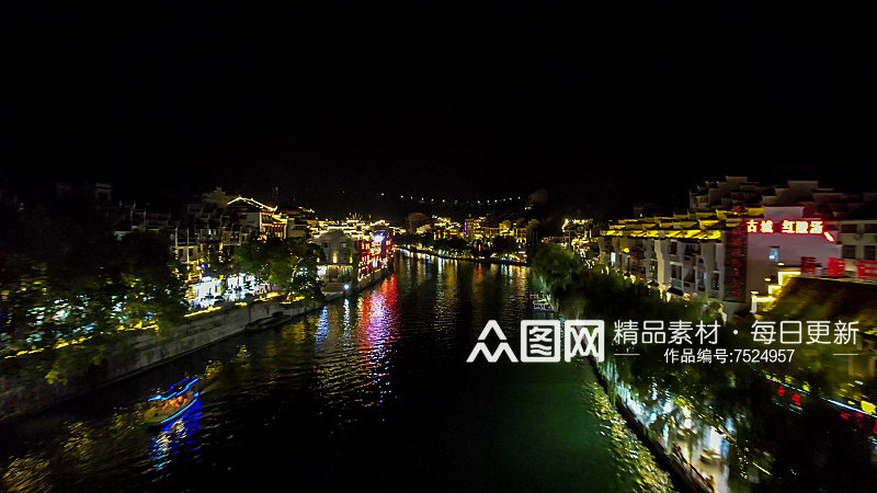 贵州黔东南镇远古镇夜景灯光航拍素材