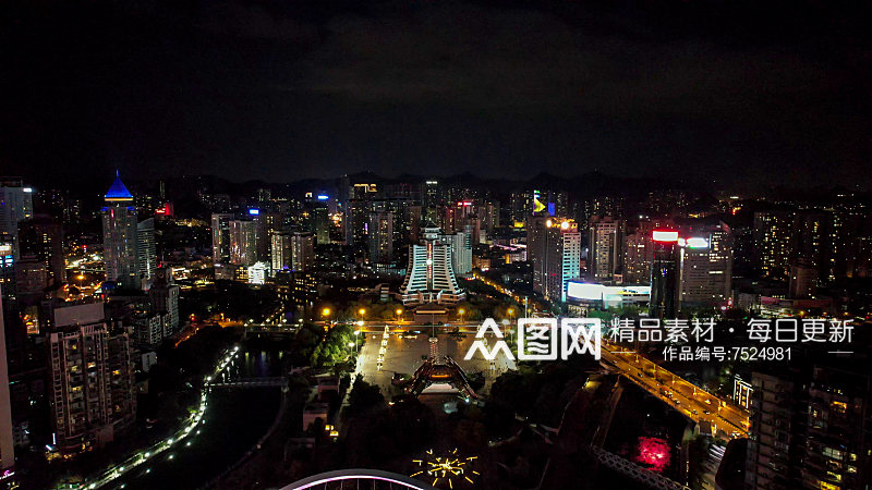 贵州贵阳筑城广场夜景灯光航拍素材