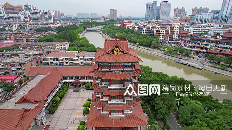 河北沧州历史文化古建筑清风楼航拍素材