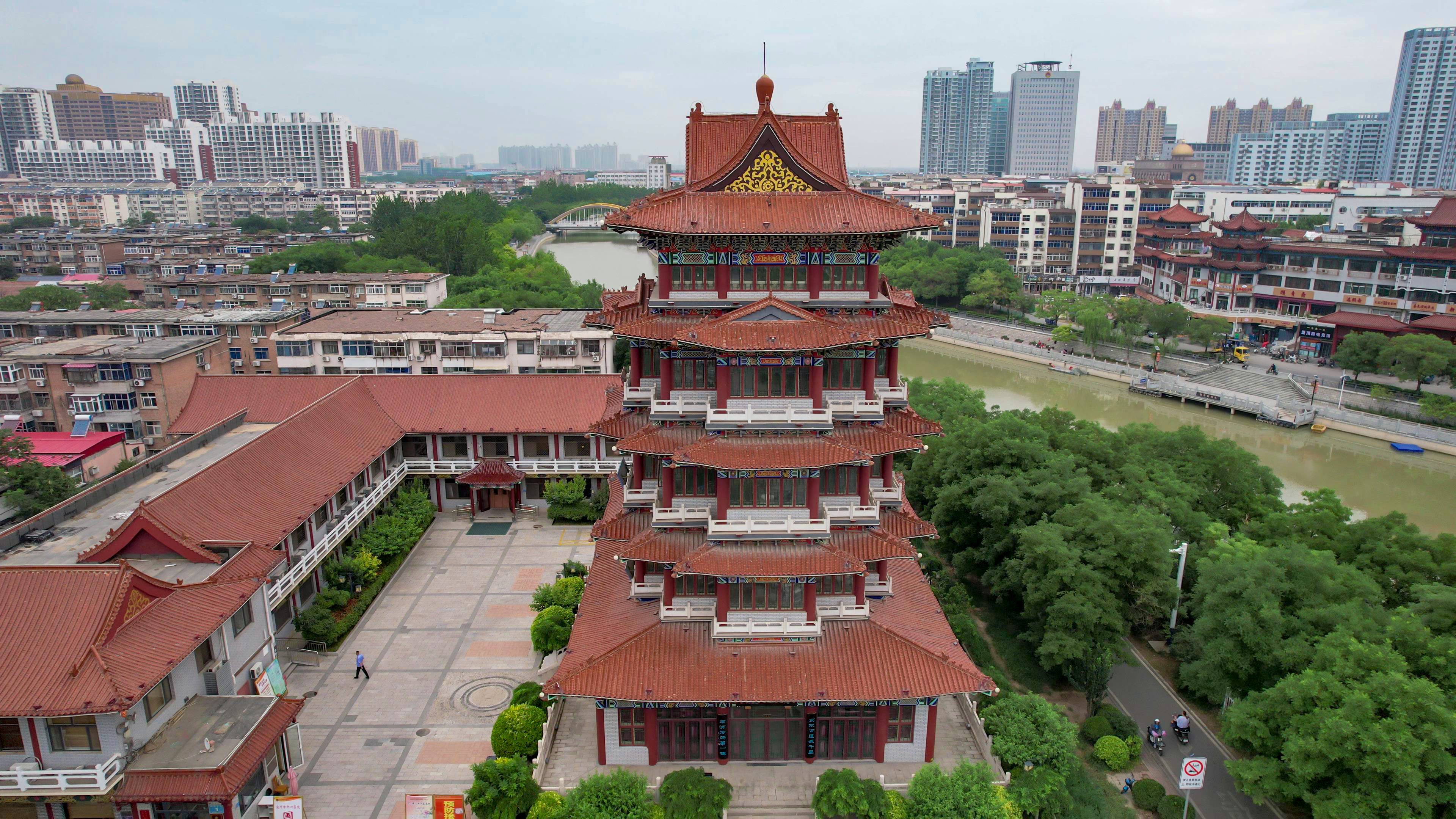 河北沧州历史文化古建筑清风楼航拍素材