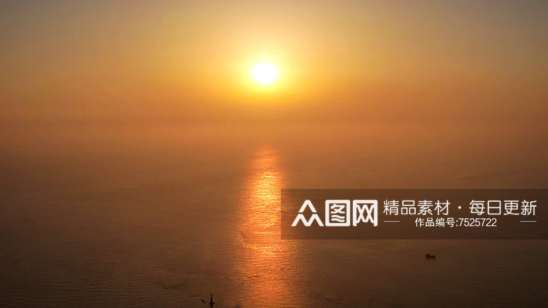 海平面夕阳倒影波光粼粼航拍素材
