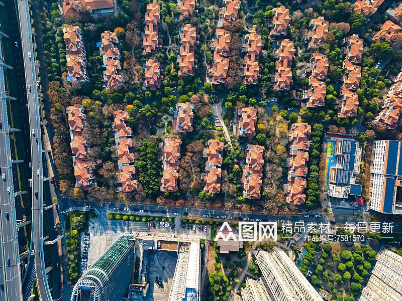 城市小区住宅别墅航拍摄影图素材