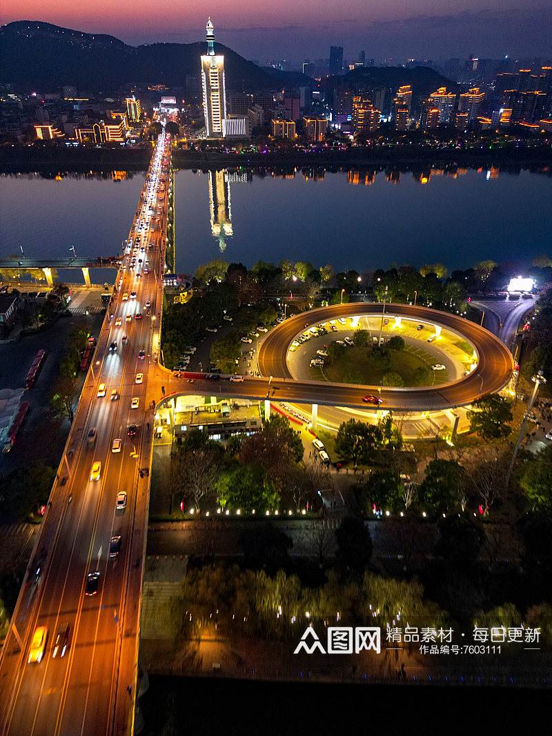 湖南长沙城市夜景灯光交通航拍图素材