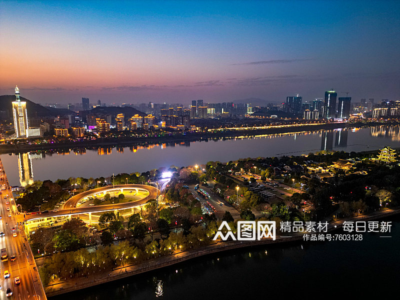 湖南长沙城市夜景灯光交通航拍图素材