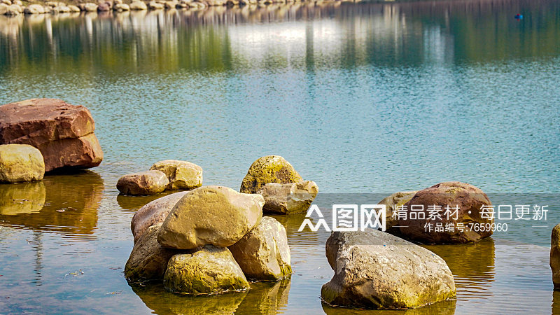 长沙城市公园湖面石头景区摄影图素材