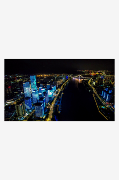 城市夜景灯光交通高架桥航拍摄影图