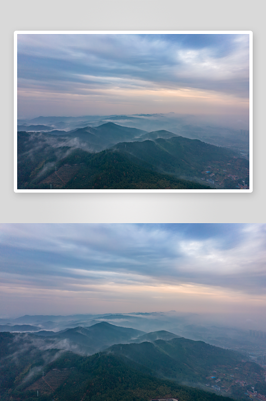大山云雾缭绕日出航拍摄影图