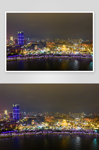 广西柳州窑埠古镇夜景灯光航拍摄影图