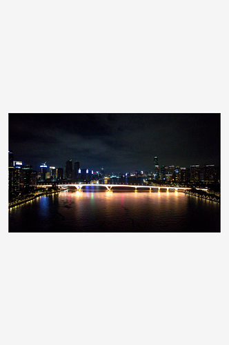 广州城市珠江两岸夜景灯光航拍