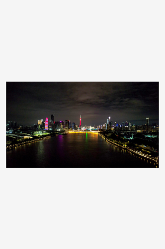 广州城市珠江两岸夜景灯光航拍