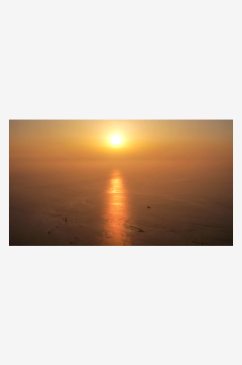海平面夕阳倒影波光粼粼航拍