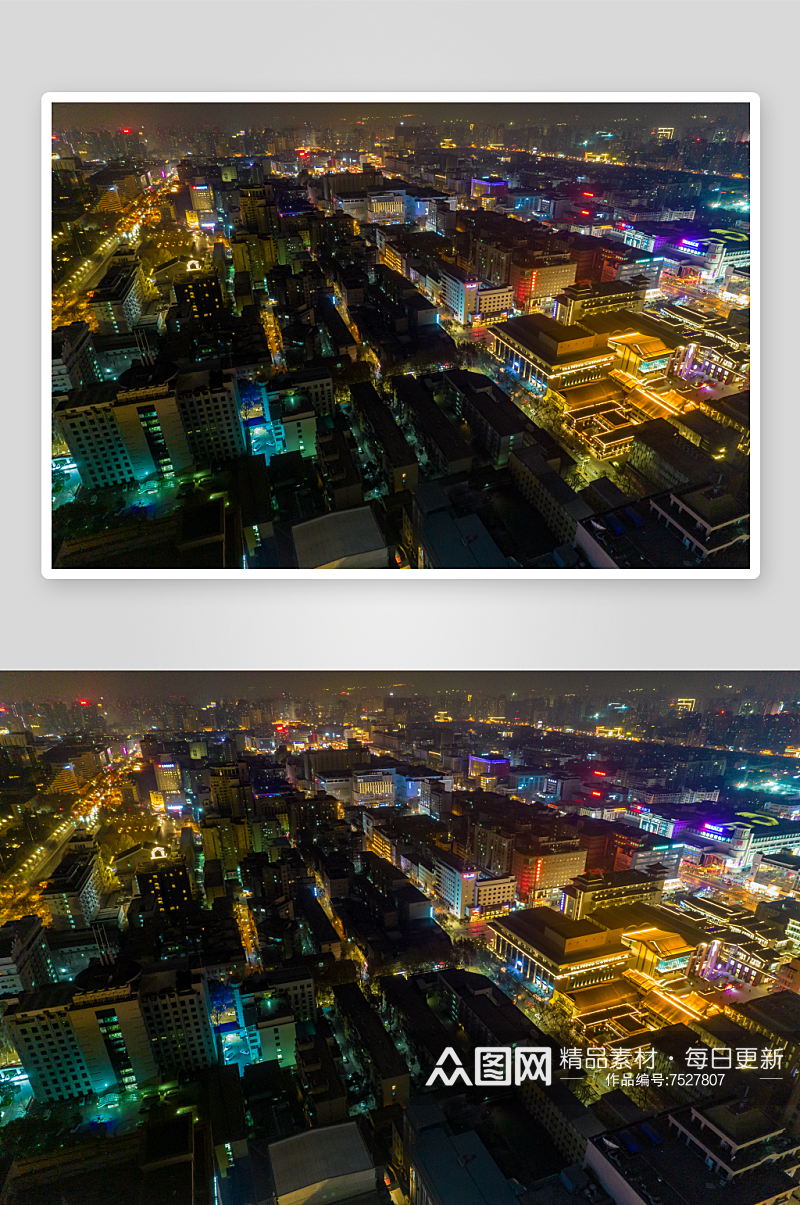 西安城市夜景灯光钟楼航拍摄影图素材
