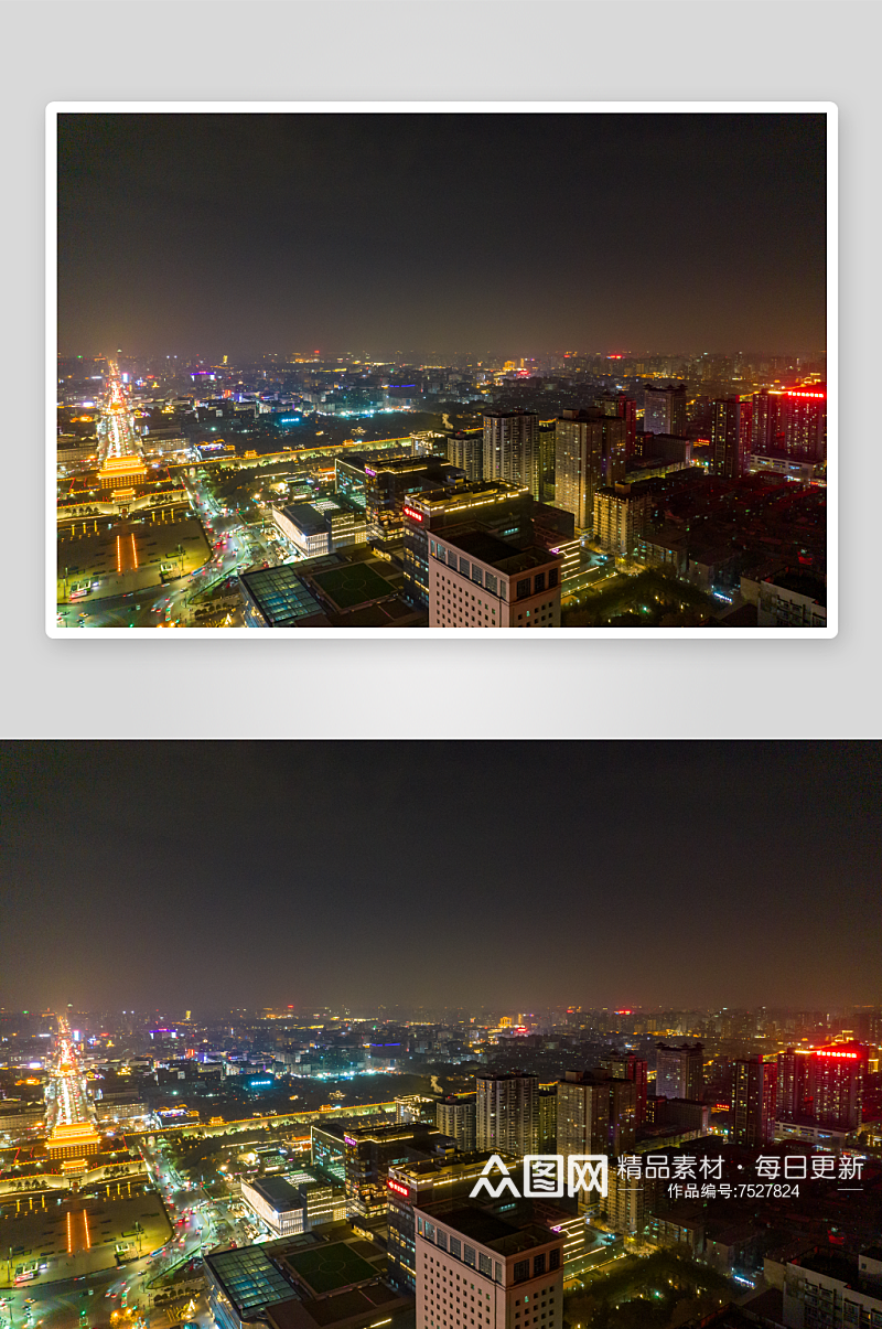 西安城市夜景灯光永宁门航拍摄影图素材