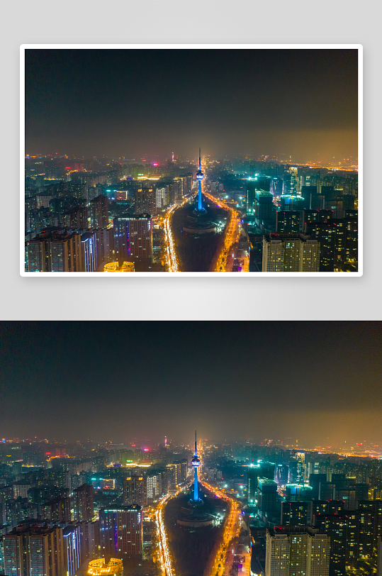 陕西西安城市夜景灯光航拍摄影图