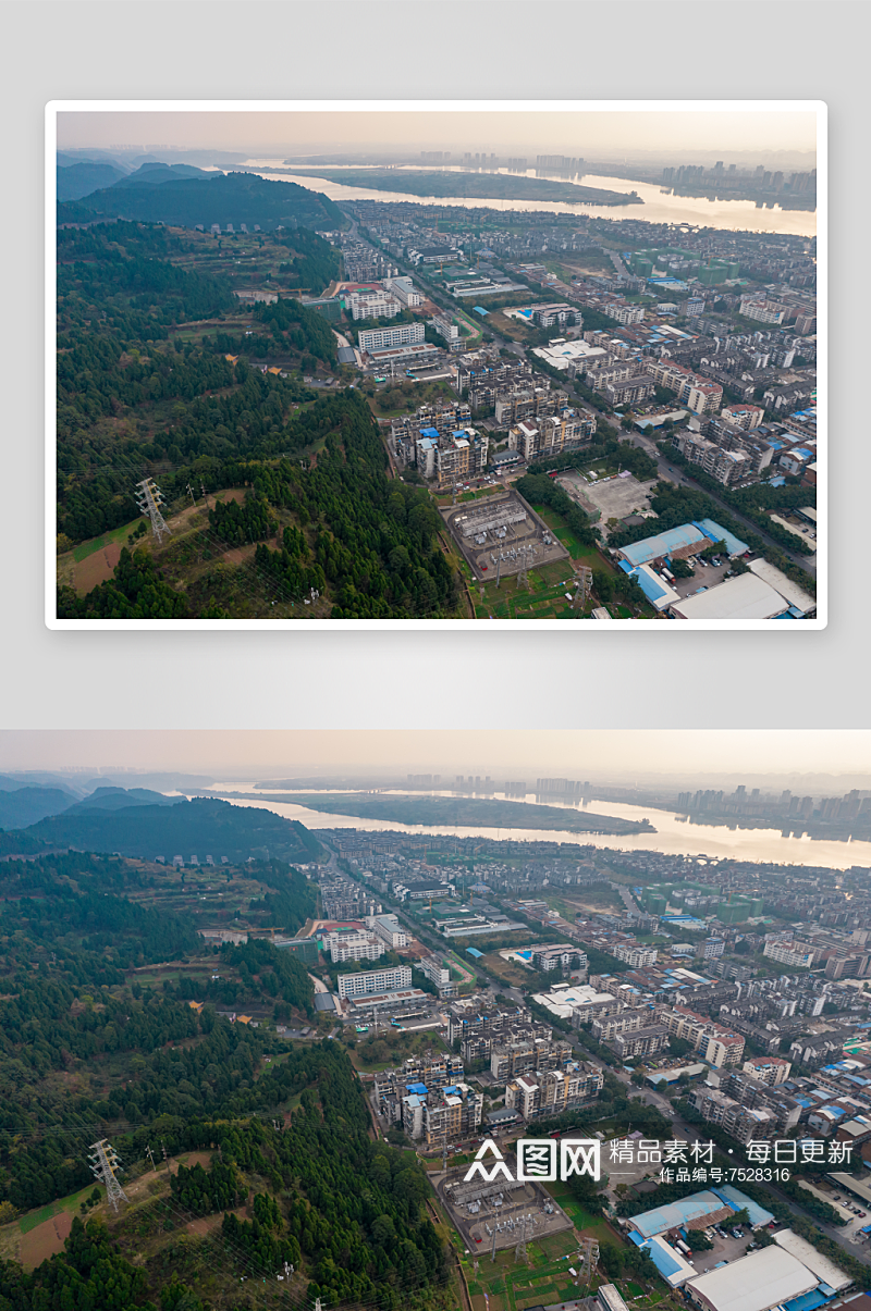 四川遂宁城市晚霞大景航拍摄影图素材