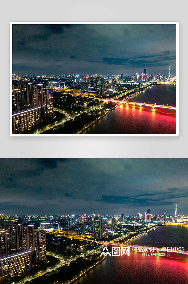 航拍广州城市夜景航拍摄影图素材