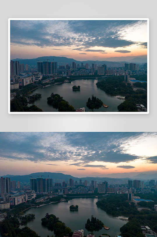 湖南郴州城市建设日出航拍摄影图