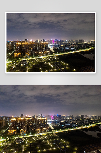 广东佛山城市夜景灯光航拍