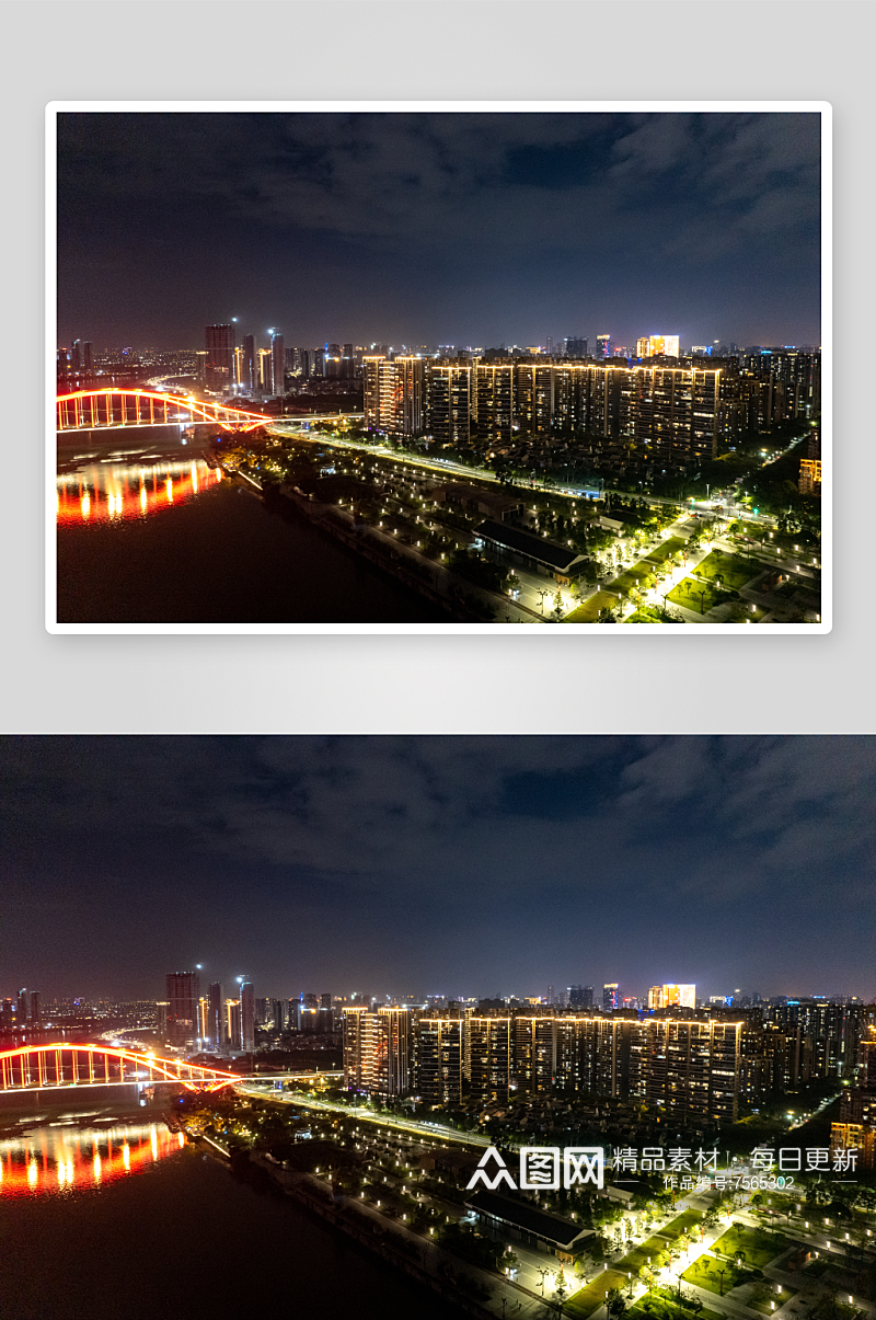 广东佛山城市夜景灯光航拍素材