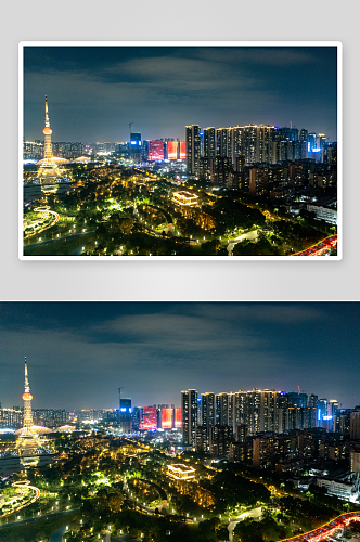 广东佛山电视塔地标建筑夜景航拍摄影图