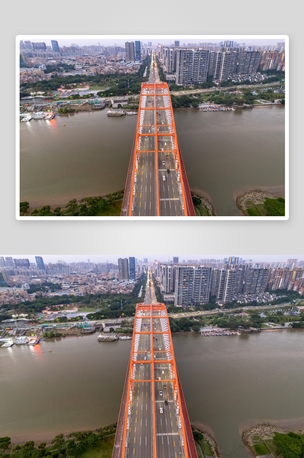 广东佛山城市晚霞东平大桥航拍摄影图素材