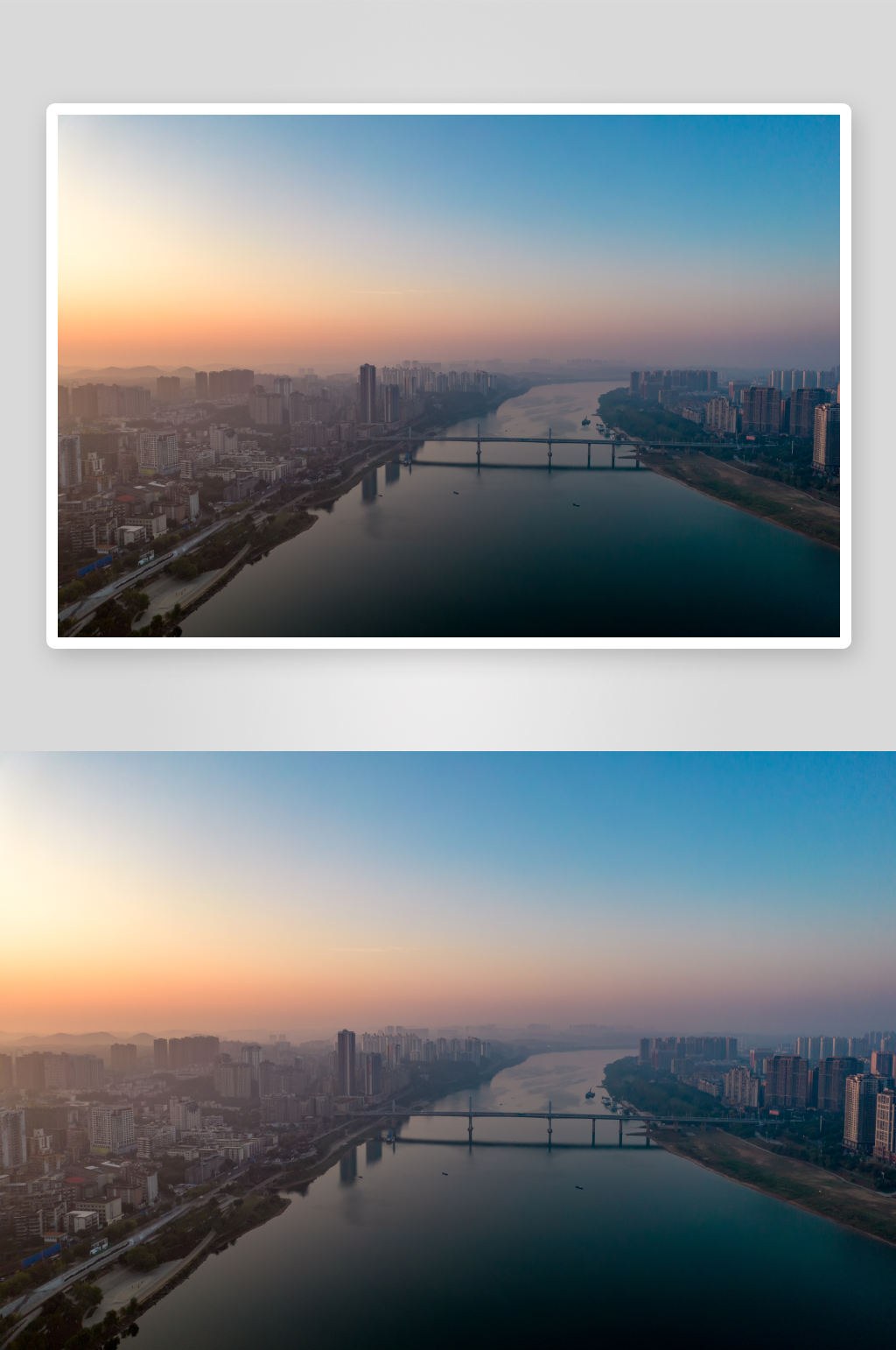 湖南株洲城市清晨风光航拍图素材