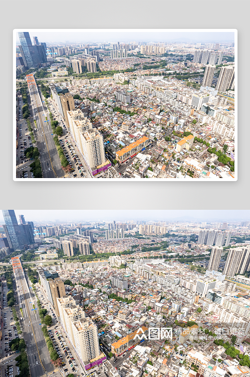 老城新城城市对比建筑东莞航拍摄影图素材