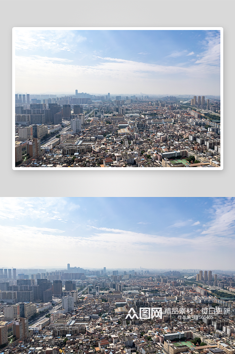 老城新城城市对比建筑东莞航拍摄影图素材