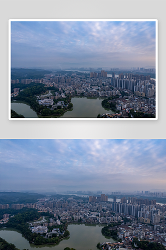 广东惠州城市清晨日出航拍摄图