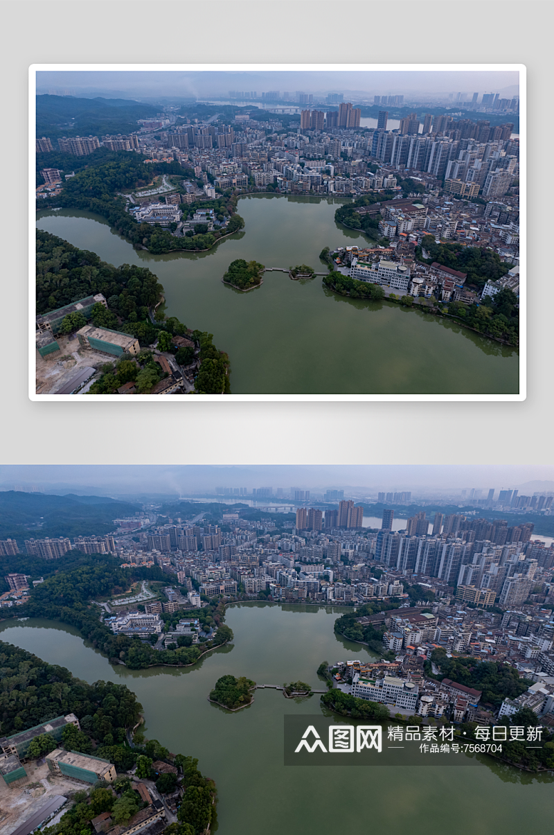 广东惠州西湖清晨日出彩霞航拍摄影图素材