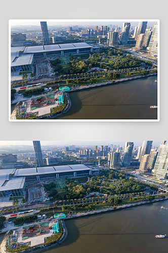 广东广州珠江两岸高楼建筑航拍摄影图