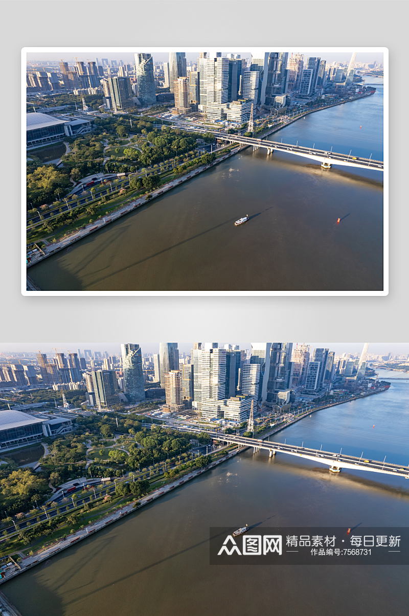 广东广州珠江两岸高楼建筑航拍摄影图素材