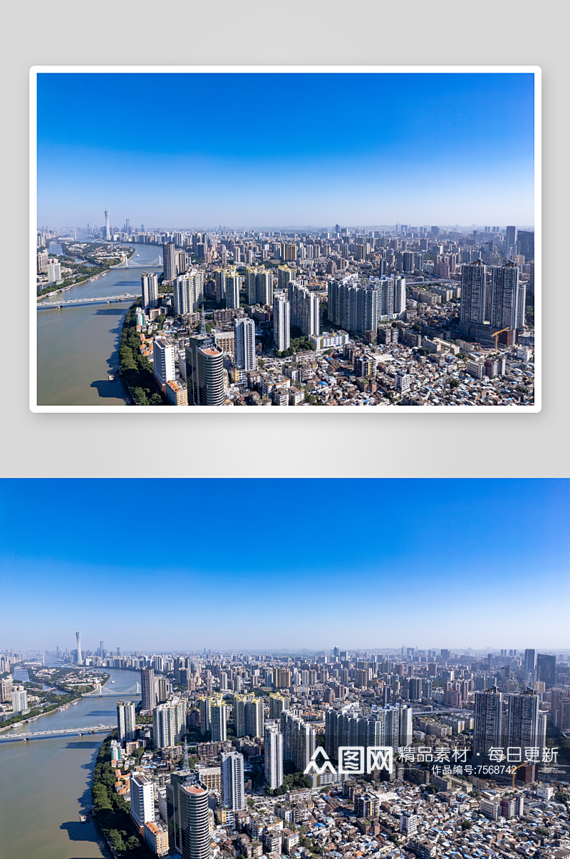 广东广州珠江两岸高楼建筑航拍摄影图素材