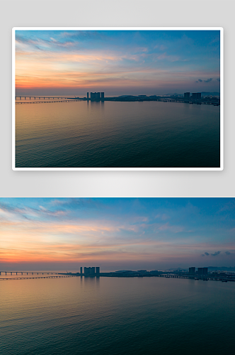 港珠澳大桥海上日出彩霞航拍摄影图