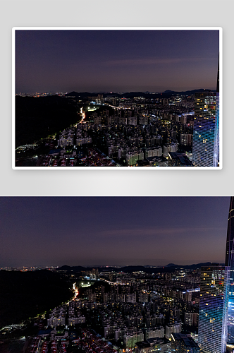 东莞晚霞城市夜景灯光航拍摄影图