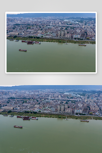 广东肇庆城市清晨西江风光航拍摄影图
