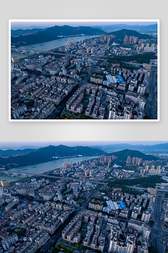 肇庆城市清晨西江风光航拍摄影图