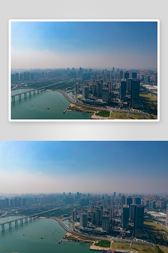 广东湛江海边清晨迷雾日出航拍摄影图